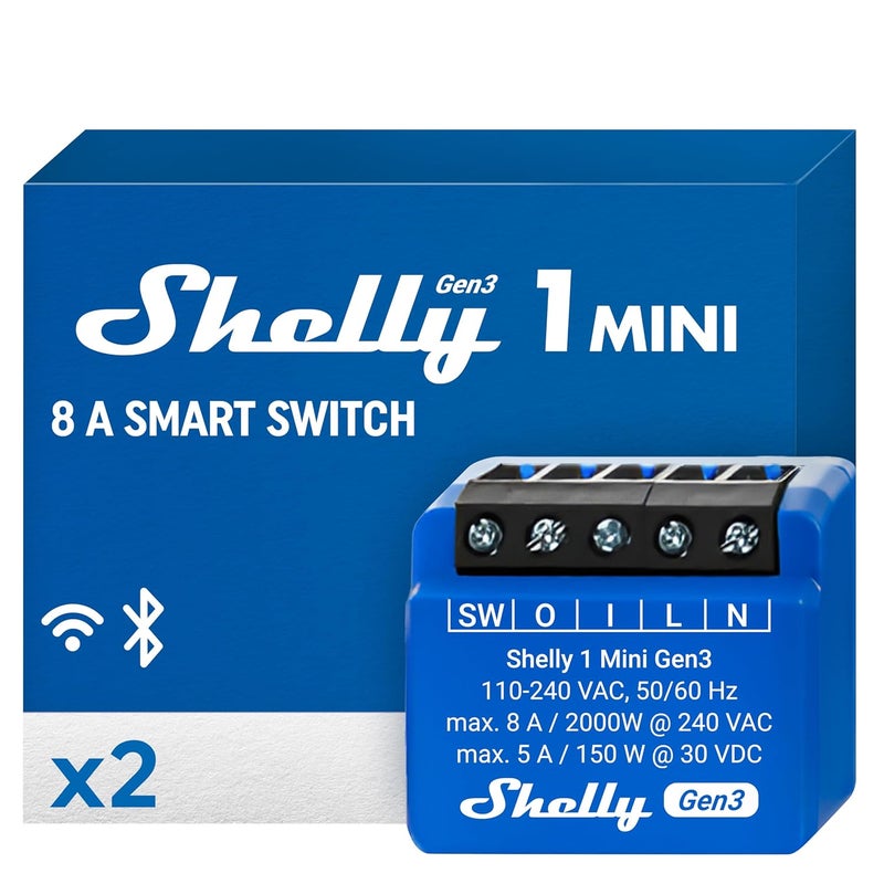 Shelly 1 ميني جين 3 | مفتاح ذكي واي فاي ريلاي 1 قناة 8A | أتمتة المنزل | بوابة بلوتوث | متوافق مع أليكسا وجوجل هوم | تطبيق iOS أندرويد | لا حاجة لمركز | جهات اتصال جافة (عبوة 2)  - Image 1